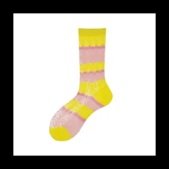 Calza corta da donna in cotone traforato a righe Nidia