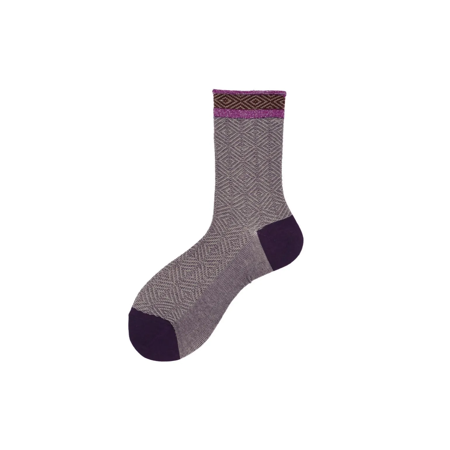 Calza corta in cotone con motivo links diffuso con polso a contrasto e sbuffo Candice